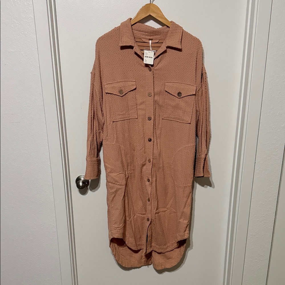 FREE PEOPLE Long Sleeve Button Front Long Dress